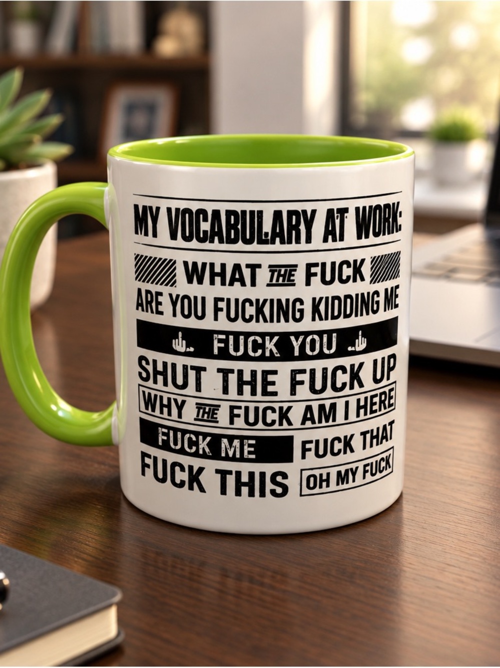 Novelty White and Lime Green Ceramic Mug - Humorous Office Quote